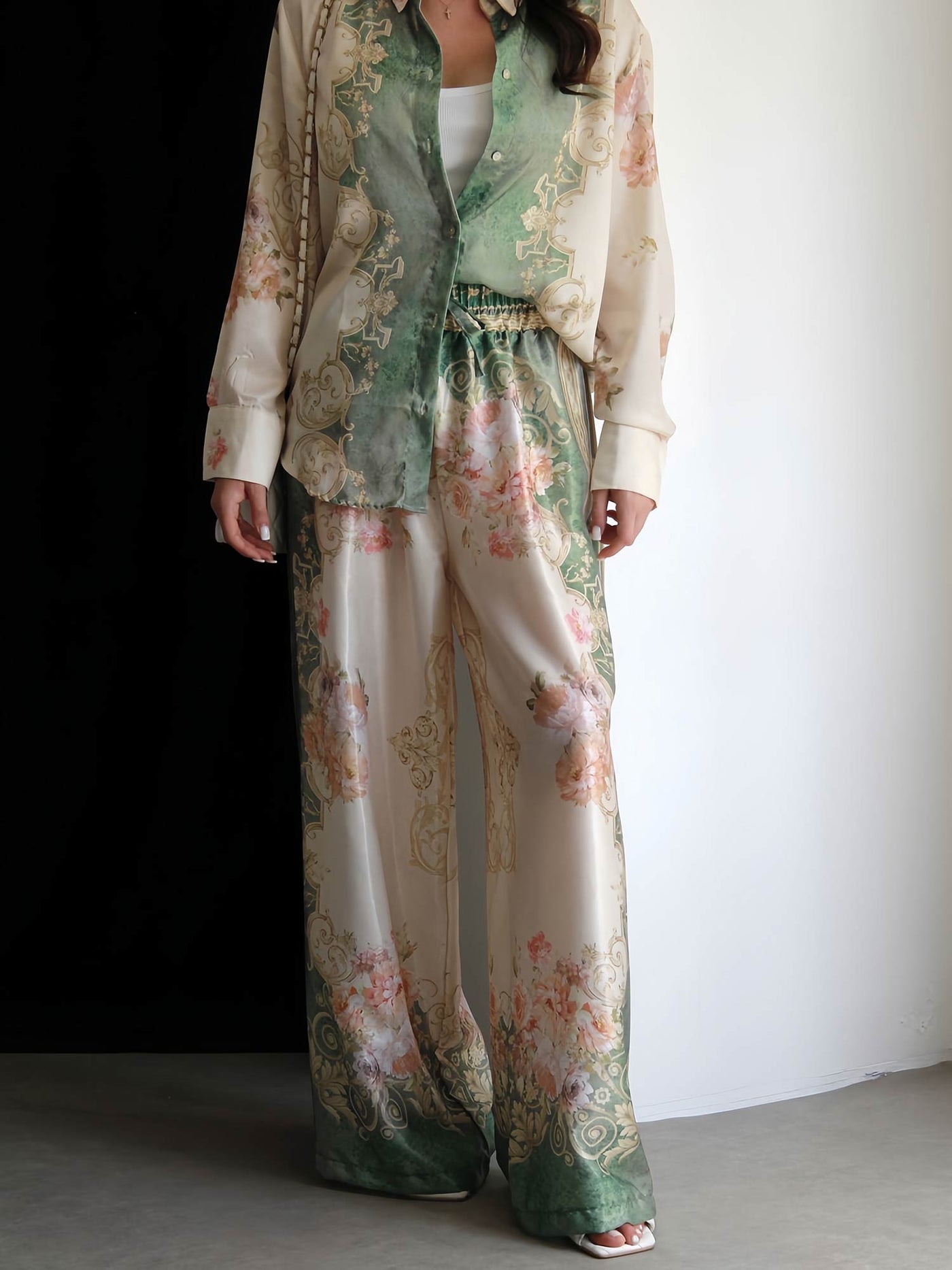 StilloStore™ | Barok satijnen overhemd met bloemenprint